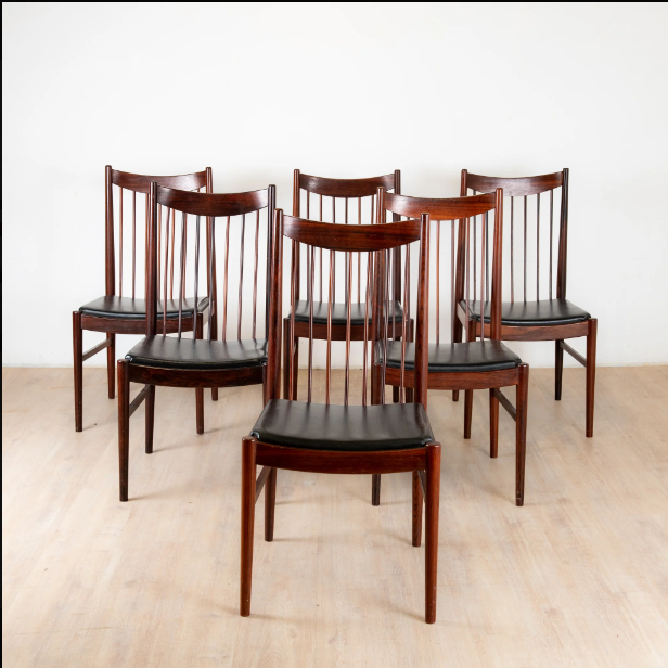 6 chaises en palissandre, Arne Vodder, Sibast furniture, Danemark